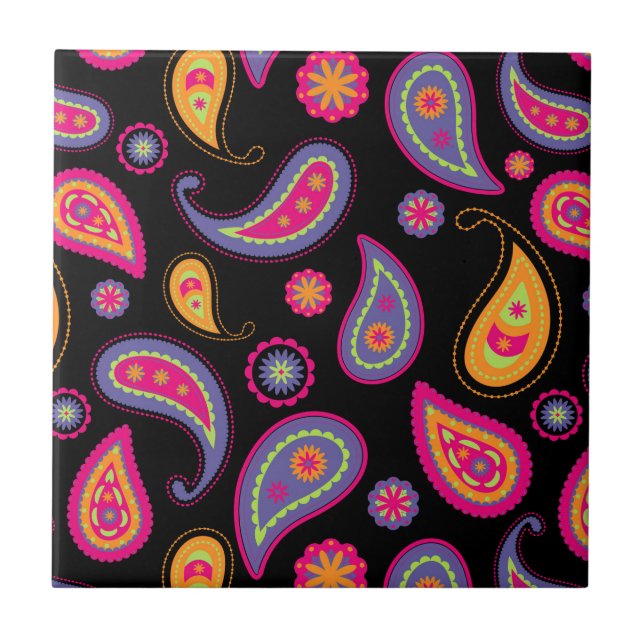 Colorful Paisley Pattern Ceramic Tile (Front)
