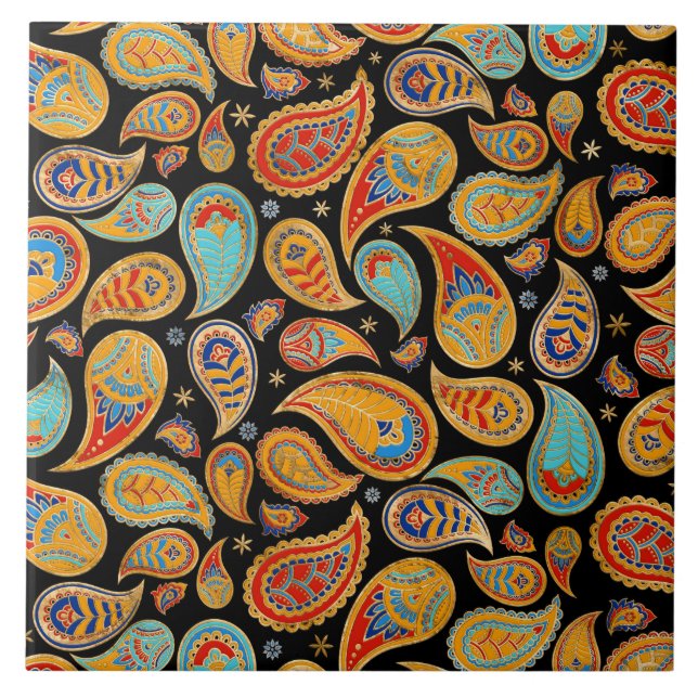 Colorful Paisley Pattern Ceramic Tile (Front)