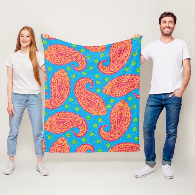 Colorful Paisley Pattern Fleece Blanket (In Situ)