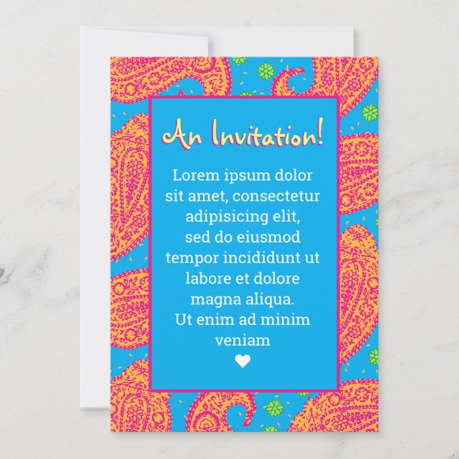 Colorful Paisley Pattern Invitation (Front)