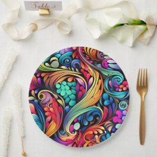 Colorful Paisley Pattern Paper Plates