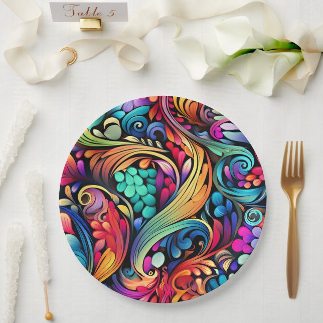 Colorful Paisley Pattern Paper Plates (Wedding)