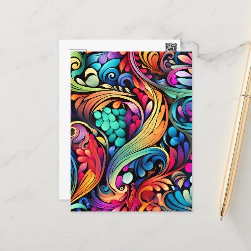 Colorful Paisley Pattern Postcard