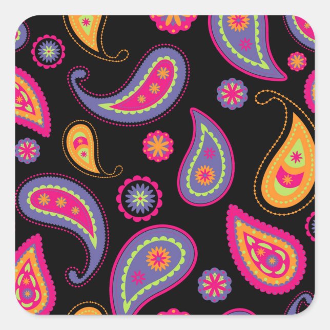 Colorful Paisley Pattern Square Sticker (Front)