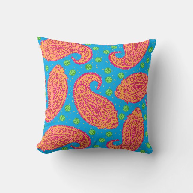 Colorful Paisley Pattern Throw Pillow (Front)