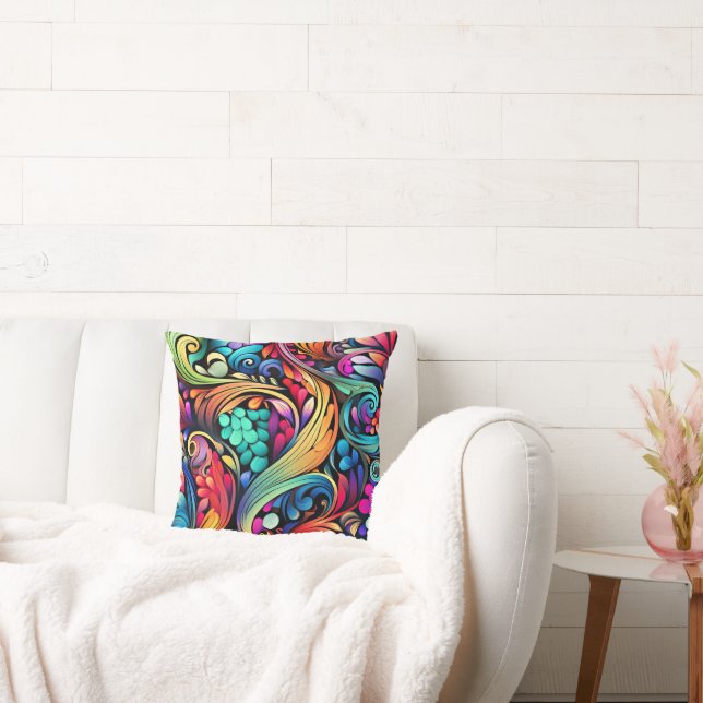 Colorful Paisley Pattern Throw Pillow (Couch)