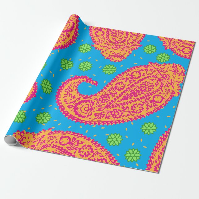 Colorful Paisley Pattern Wrapping Paper (Unrolled)