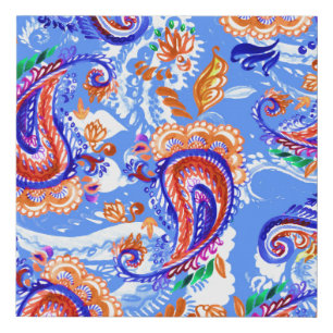 Colorful paisley seamless pattern faux canvas print