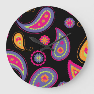 Colorful Paisley seamless Pattern Large Clock