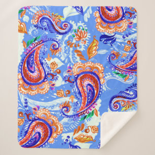 Colorful paisley seamless pattern sherpa blanket