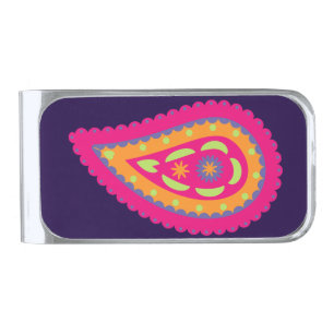 Colorful Paisley Silver Finish Money Clip