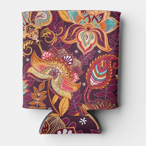 Colorful Paisley Style Floral Pattern Can Cooler