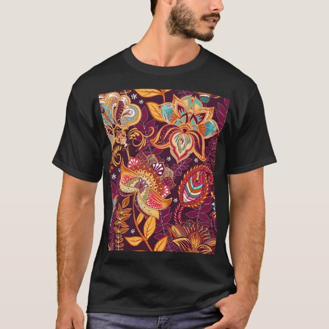 Colorful Paisley Style Floral Pattern T-Shirt (Front)