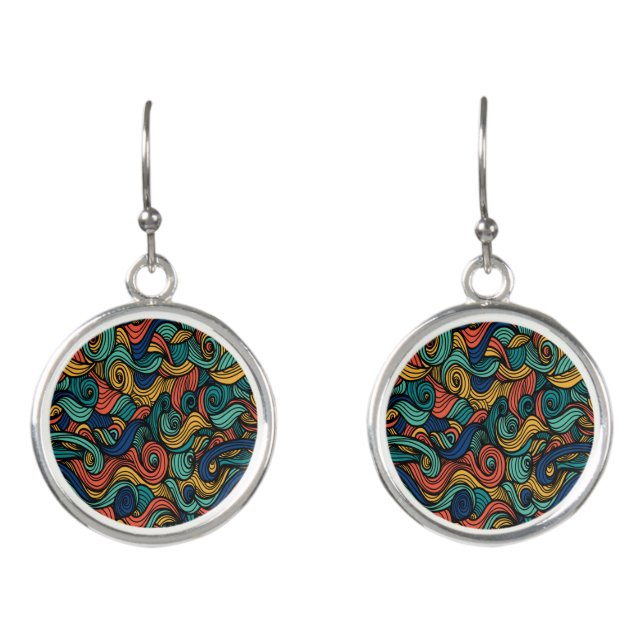 Colorful Paisley Swirl Boho Earrings (Front)
