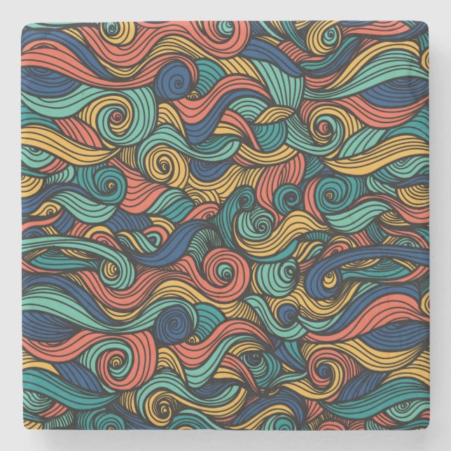 Colorful Paisley Swirl Stone Coaster (Front)