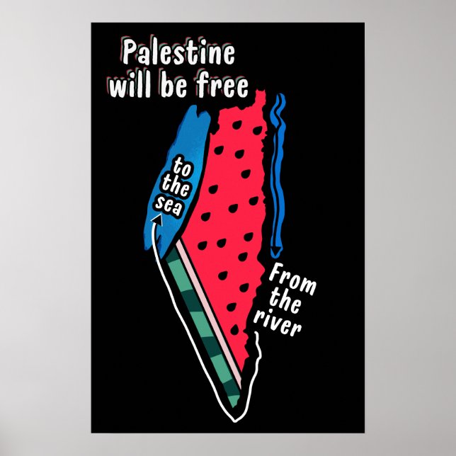 colorful palestine watermelon map graphic design poster (Front)