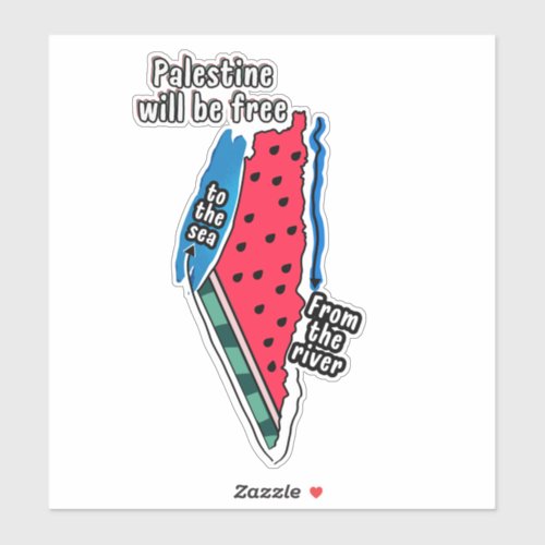 colorful palestine watermelon map graphic design sticker