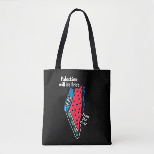 colorful palestine watermelon map graphic design tote bag