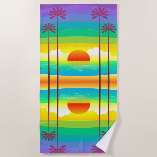 Colorful Palm and Sunset Beach Towel