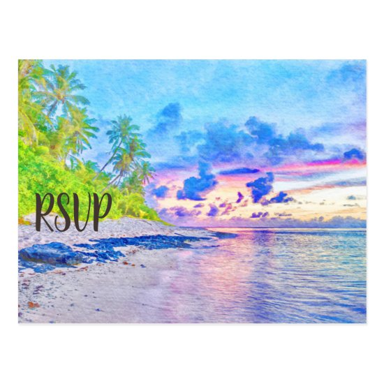Colorful Palm Beach Sunset Watercolor RSVP Postcard