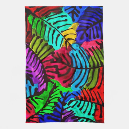 Colorful Palm Leaves Illustration Kitchen Towels
