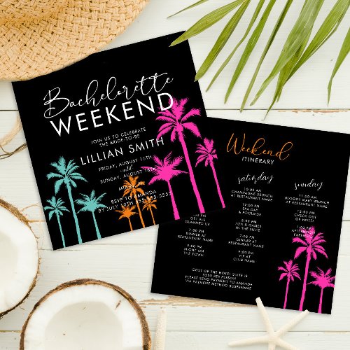 Colorful Palm Tree Bachelorette Weekend Invitation