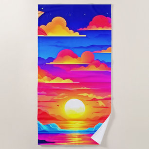 Colorful Palm Tree Sunset Beach Towel