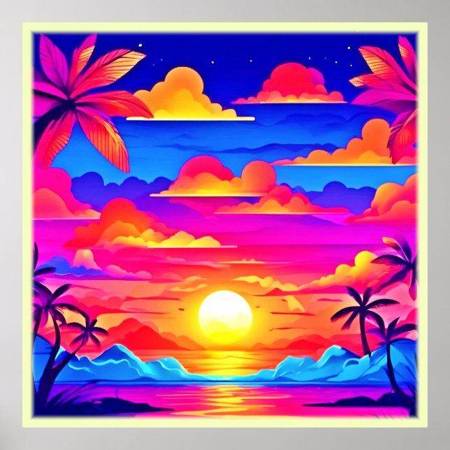 Colorful Palm Tree Sunset Poster (Front)