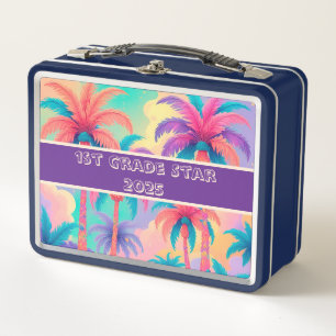 Colorful palm trees 1st grade star 2025 metal lunch box