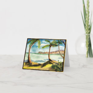 Colorful Palm Trees and Beach Note Card