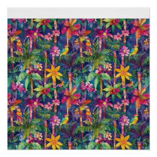 colorful palm trees and birds poster