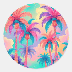 Colorful Palm trees Classic Round Sticker