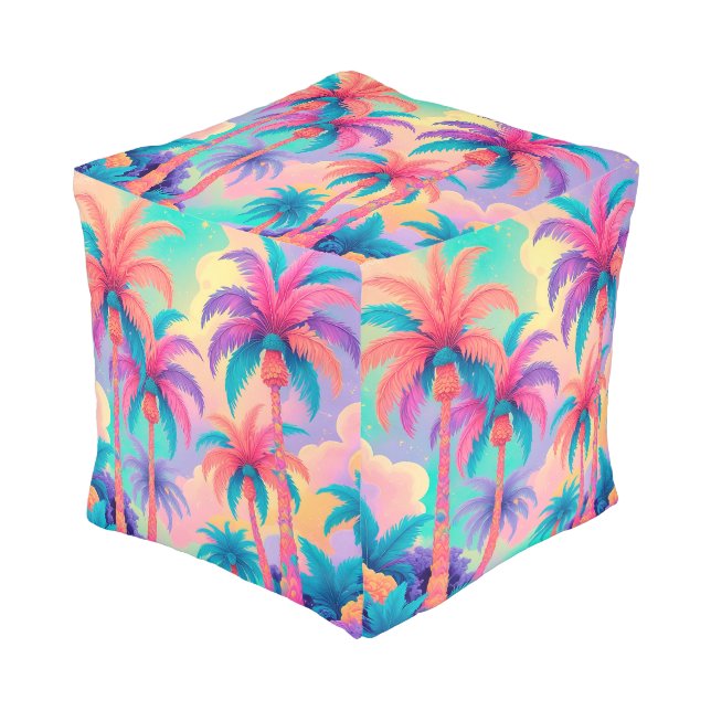 Colorful Palm trees Pouf (Angled Front)