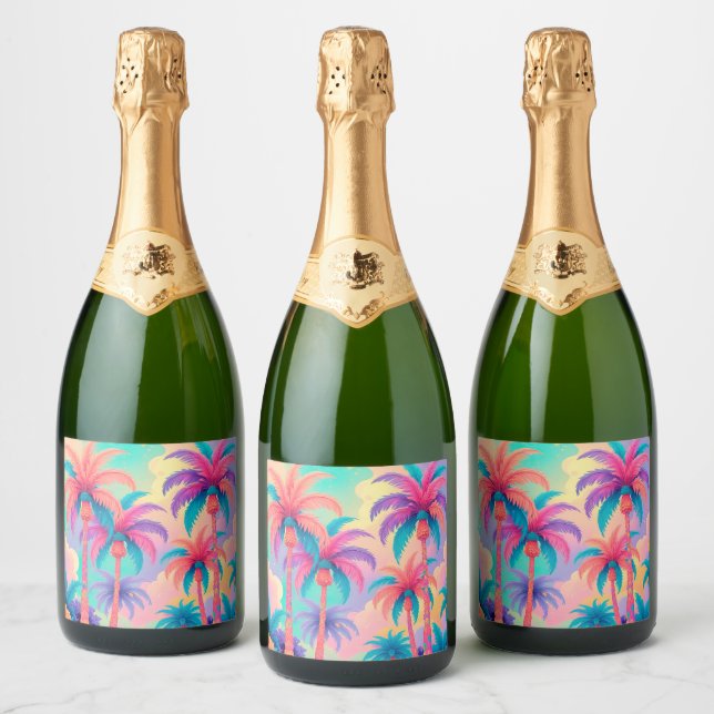 Colorful Palm trees Sparkling Wine Label (Bottles)