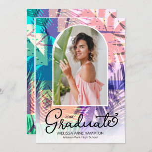 Colorful Palms Photo Graduation Party Invitation