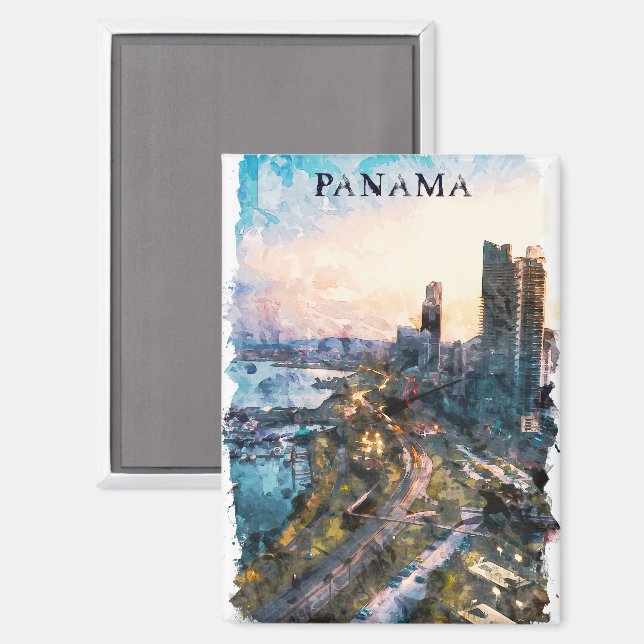 Colorful Panama City Skyline  Magnet (Front/Back)