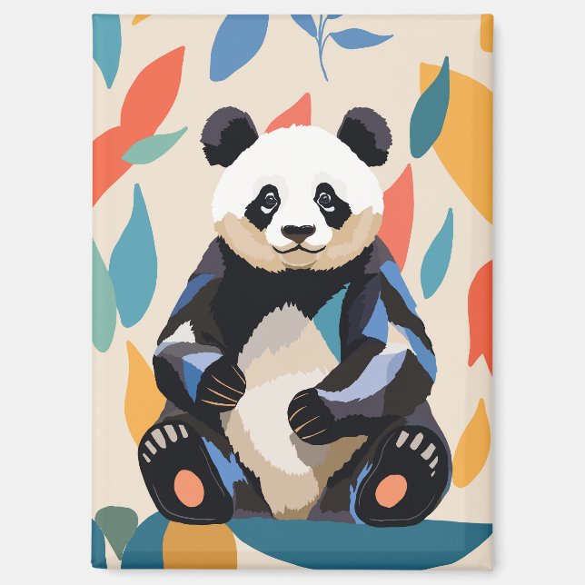 Colorful Panda Bear Abstract Leaves Magnet (Front)