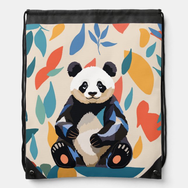 Colorful Panda Bear Matisse Inspired Paper cutouts Drawstring Bag (Front)