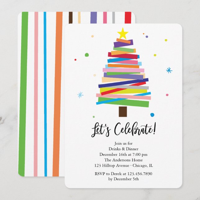 Colorful Panels Christmas Tree Whimsical Holiday Invitation (Front/Back)