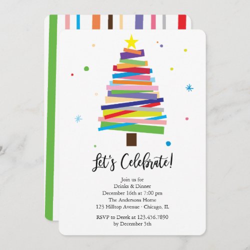 Colorful Panels Christmas Tree Whimsical Holiday Invitation