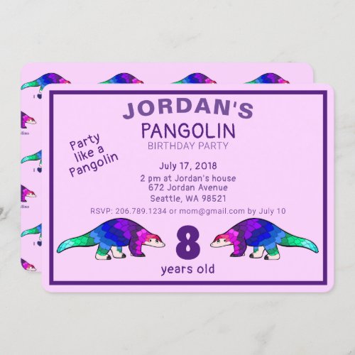 Colorful Pangolin Birthday Invitation