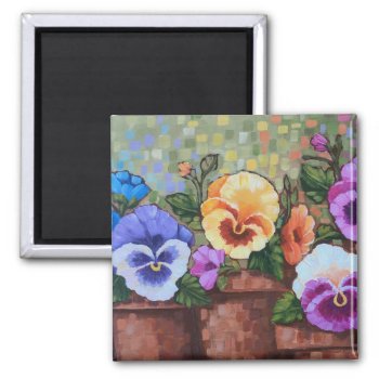 "colorful Pansies" 2" Square Magnet by JustBeeNMeBoutique at Zazzle