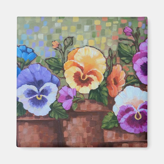 "Colorful Pansies" 2" Square Magnet (Front)