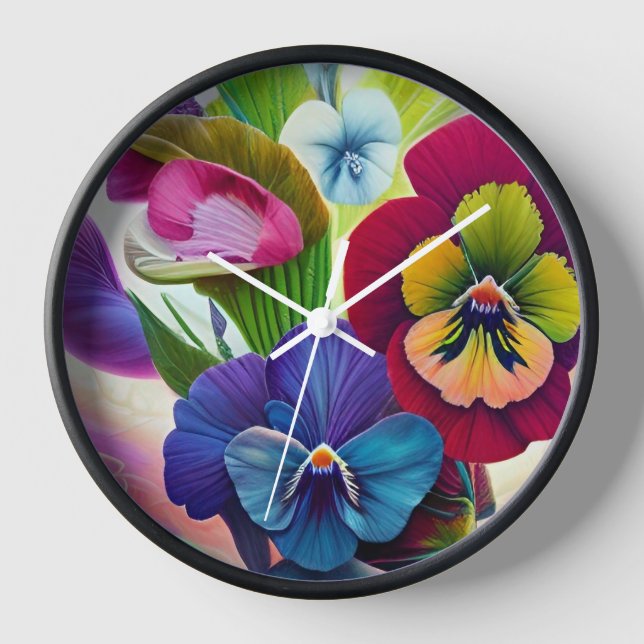 Colorful Pansies -AI ART Clock (Front)