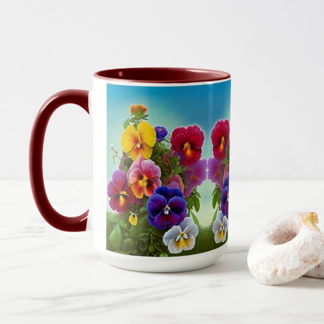 Colorful Pansies -AI ART Mug (With Donut)