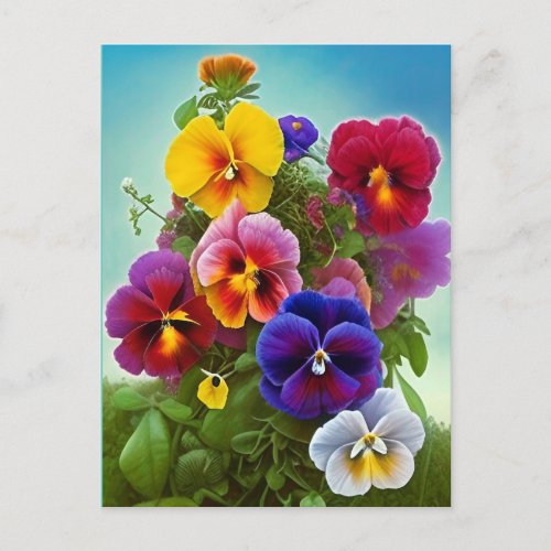 Colorful Pansies _AI ART Postcard