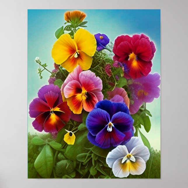 Colorful Pansies -AI ART Poster (Front)