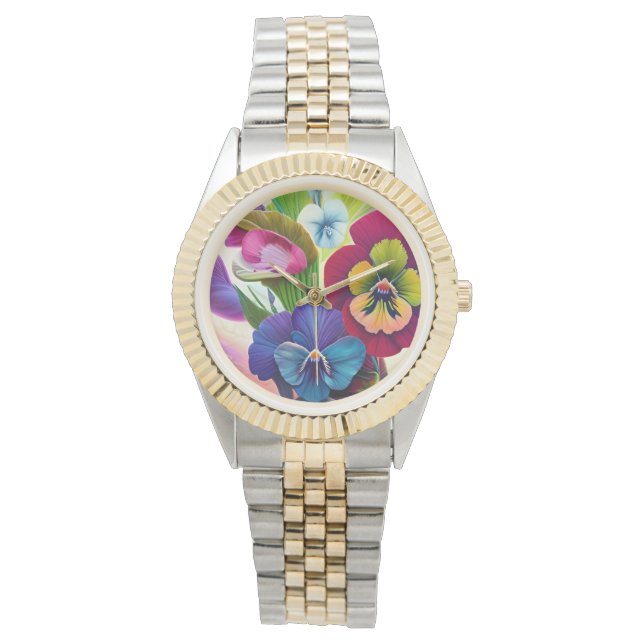 Colorful Pansies -AI ART Watch (Front)