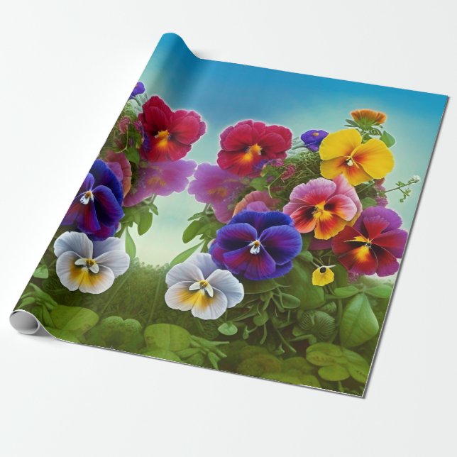 Colorful Pansies -AI ART Wrapping Paper (Unrolled)