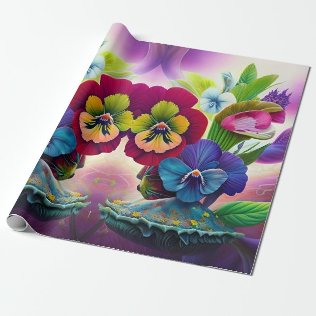 Colorful Pansies -AI ART Wrapping Paper (Unrolled)